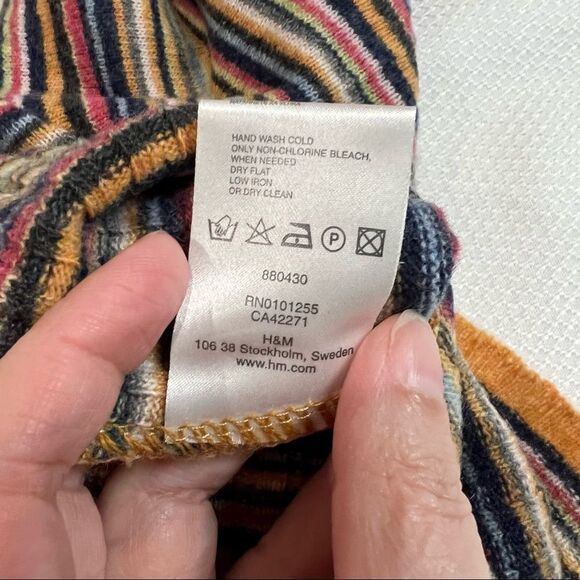 H&M Made in Italy Retro Multi Stripe Striped Lambswool V Neck Top - Picture 6 of 8